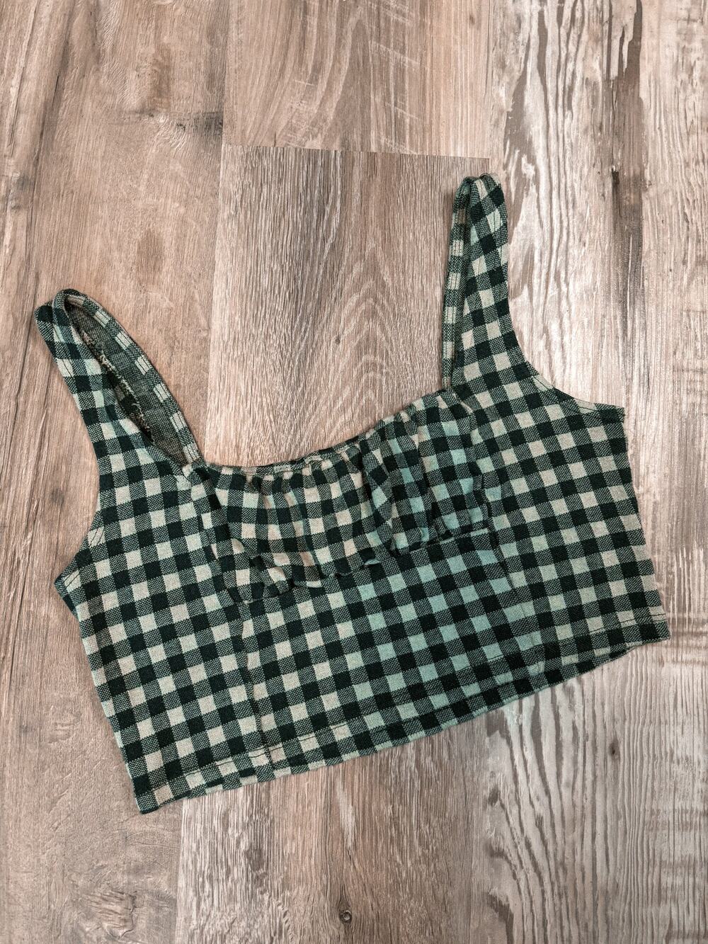 altar'd state green gingham crop top